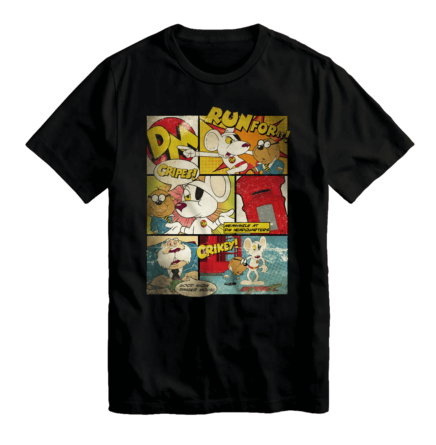 Danger Mouse Comic Strip Black T-Shirt