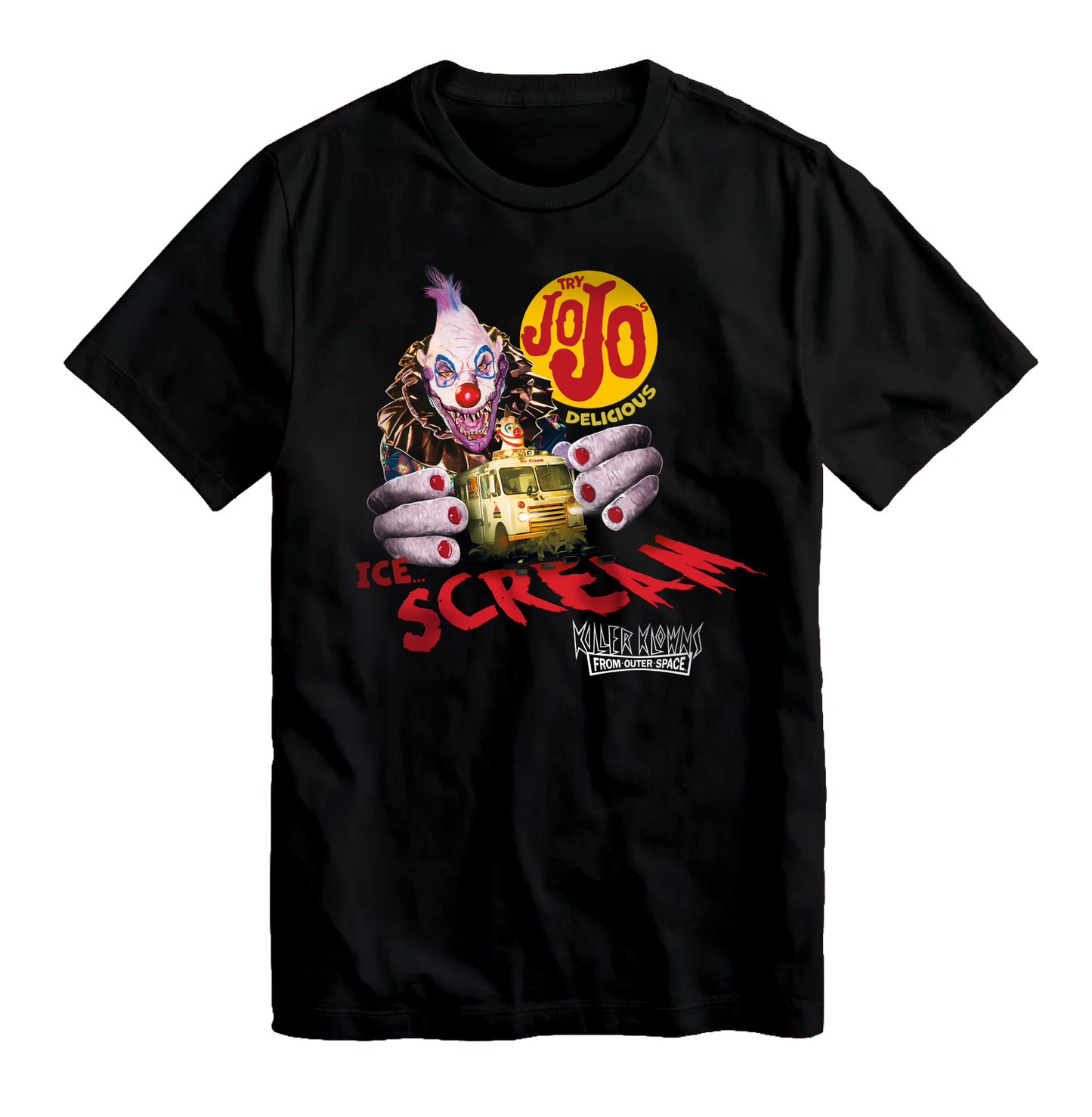 Killer Klowns From Outer Space Try JoJo's Black T-Shirt