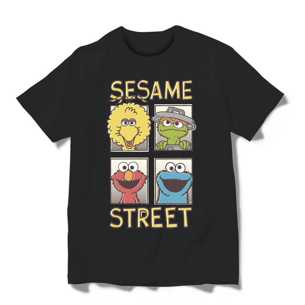 Sesame Street Comic Boxes Black T-Shirt